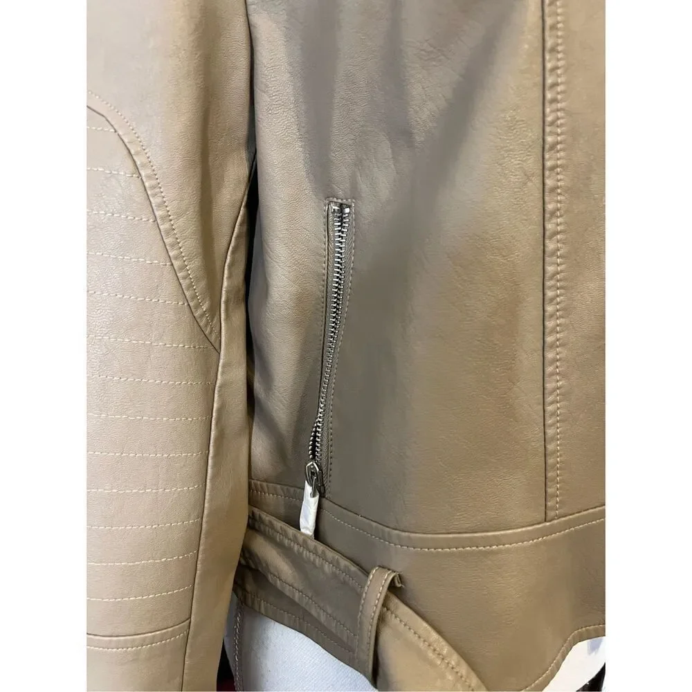 NEW Women’s Faux Leather Tan Moto Jacket XL - Picture 7 of 8